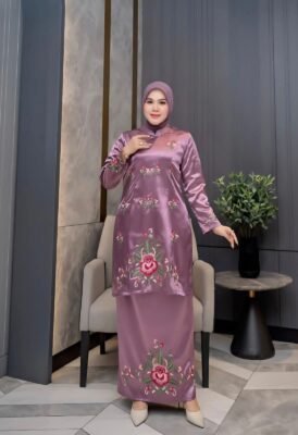 Setelan Tunik Bordir Mawar Mauve Pink Elegan – Baju Muslim Wanita Premium