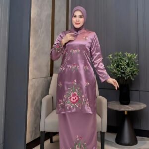 Setelan Tunik Bordir Mawar Mauve Pink Elegan – Baju Muslim Wanita Premium