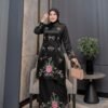 Setelan Tunik Bordir Mawar Jet Black Elegan – Baju Muslim Wanita Premium