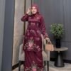 Setelan Tunik Bordir Mawar Merah Maroon Elegan – Baju Muslim Wanita Premium