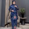 Setelan Tunik Bordir Mawar Navy Elegan – Baju Muslim Wanita Premium